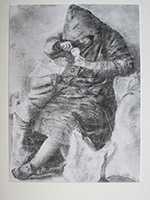 Old woman eating from a tin